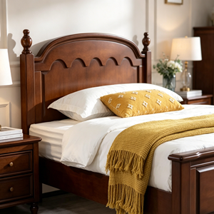 Traditional Wooden Queen Bed Frame with Storage Panel Design and Arched Headboard - Product Image 3