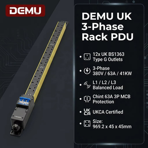 PDU Industriale 1U Trifase con <span class=keywords><strong>Presa</strong></span> UK BS1363, 13A, <span class=keywords><strong>12</strong></span> Vie, 380 <span class=keywords><strong>Volt</strong></span>, 63 Amp, 41kW, Certificato UKCA - Product Image 1