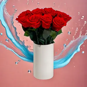 Venta al por mayor natural 12PCs Infinity rosas de lujo Venus Solo para siempre flor Rosa eterna en jarrón de vidrio de cerámica para regalos de mamá