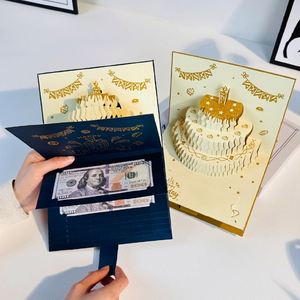 3D Birthday Cake <b>Gold</b> <b>Foil</b> Red Envelope Greeting Card Pull-Out Creative Children's New Year Lucky Money Silk Screen Printed - Product Image 1