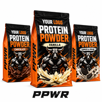 Sachet d'emballage personnalisé pour protéine en poudre PPWR Ready Mass Gainer, pochette à fond plat orange avec votre logo pour la nutrition sportive