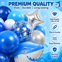 Kit d'arche de ballons animaux marins 126 pièces, ballons en latex bleus, confettis, requins, étoiles, décoration de fête d'anniversaire pour enfants