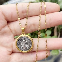 Bijoux religieux, chaîne en acier inoxydable, médaille de Saint Benoît, pendentif, charme, collier pour femmes et hommes