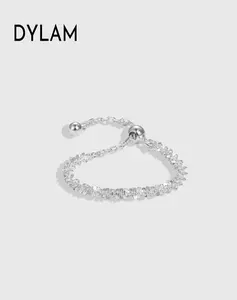 Dylam, Новое поступление, модные ювелирные украшения, женские 925 стерлингового серебра, Родиевые кольца с регулируемым размером, для повседневной носки