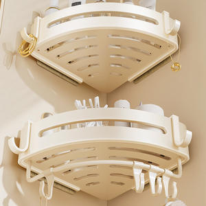 Estante de baño triangular de 2 niveles con montaje en esquina, color azul vino, para artículos de tocador, duradero, color blanco leche - Product Image 2