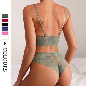 Odm Lingerie Set Met Doorschijnend Design Plus Maat Staalvrije Bh & Korte Sets Kant Mesh Diepe V-Hals Tweedelige Bh Sets - Product Image 4