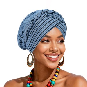 Turban élastique noir à rayures, foulard tressé, hijab, turban islamique uni, sous-hijab intérieur - Product Image 3