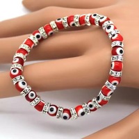 Hot Sale 6mm Buntes Glas Evil Eye Perlen Armband Legierung Diamantring Elastic Fashion Schmuck Armband für Frauen Männer