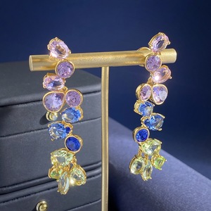 Boucles d'oreilles pendantes en zircone, couleur irisée éuphorique, collection Printemps-Été, pour femme, vente en gros directe usine - Product Image 3