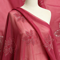 Tissu Georgette Semi-Transparent Bourgogne avec Broderie Perlée Ton sur Ton Intense, Teinte Haute Saturation, Qualité Premium Luxe pour Mariages Filles Garçons