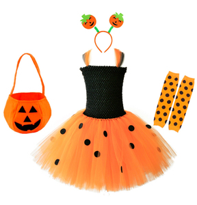 Disfraces de Halloween para Niñas, Vestido de Calabaza con Tutú, Tul Naranja y Negro, Disfraz de Cosplay para Fiestas Infantiles, Venta al por Mayor, Conjunto de Vestido con Tutú para Niñas - Product Image 5