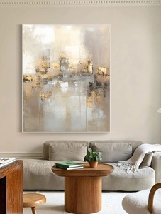 Cuadro de Arte Moderno con Hojas Doradas Grandes, Pintura Abstracta Urbana, Arte de Pared en Blanco, Negro y Gris, Decoración para Sala de Estar - Product Image 3