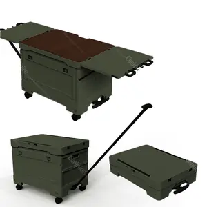 50L Trolley Wooden lid oversized desktop outdoor dedicated travel foldable storage table box with 4 wheel