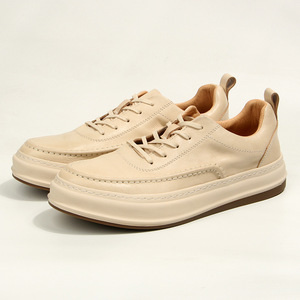 Off White Men's Casual <b>Sneakers</b> Lace-Up Low Heel Vegetable Tanned <b>Leather</b> Youth Walking Shoes - Product Image 5