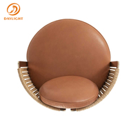 Canapé en cuir de salon de style nordique de luxe, fauteuil de détente orange avec ottoman, réplique de meubles d'extérieur modernes