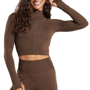 Zipper Long Sleeves <b>T</b> <b>Shirt</b> Manufacturer Wholesale <b>Yoga</b> <b>Shirt</b> Fitness of Plain Color <b>Yoga</b> Women's tank Tops - Product Image 4