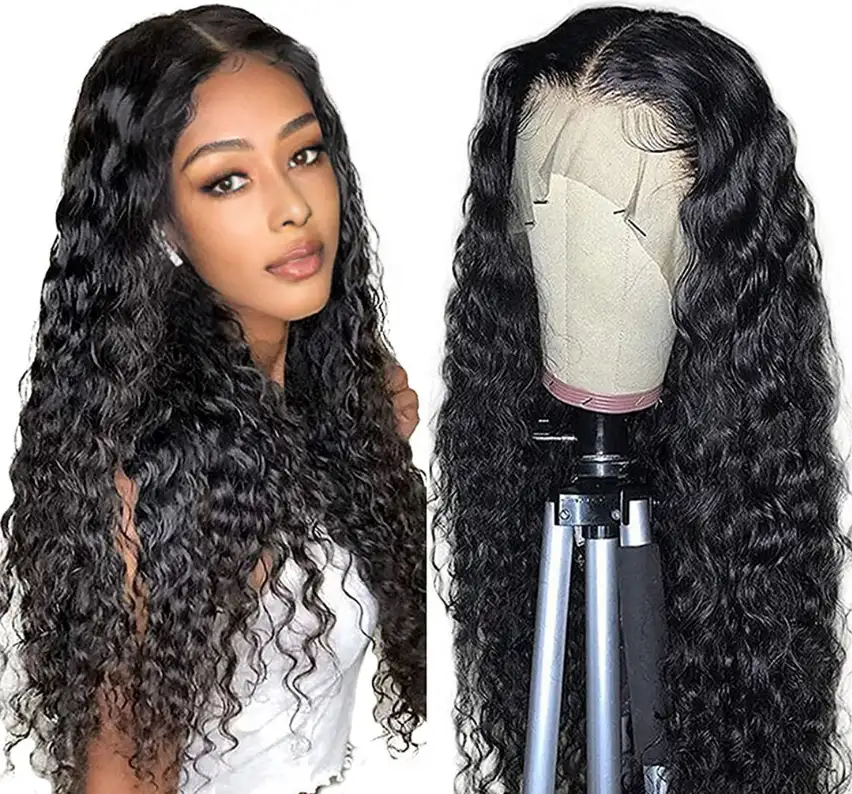 Unprocessed Brazilian Virgin Human Hair Lace Wig Vendor Wholesale Full Transparent HD Lace Front Closure 4x4 Loose Deep Wave Wig