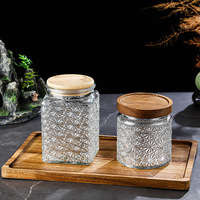 Bocaux de rangement en verre gaufré vintage avec couvercles en bois, boîtes hermétiques pour aliments de cuisine, pour épices, café, thé, ensemble de bocaux à épices