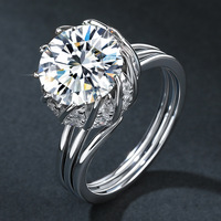Bague en argent sterling GAR S925 blanc avec grande fleur de moissanite vert émeraude 3CT 5CT pour femme, bague de mariage