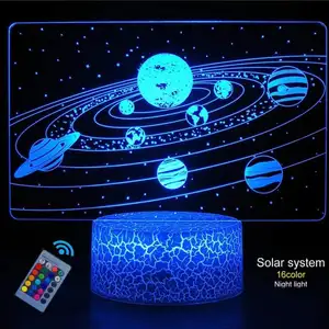 Creative 3D Visual Effect Solar System 3D Optical Illusion Lamp Touch Remote Control Night Light Great Gifts for Kids