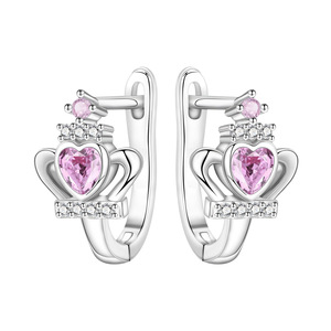 En stock: Pendientes de aro con corona de latón rosa y blanco, originales, exclusivos y de alta gama para mujer. - Product Image 1