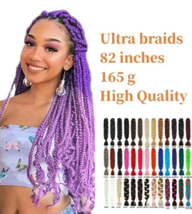 Venta al por mayor Jumbo pelo Trenzas peinados 41 pulgadas 82 pulgadas para las mujeres negras y Negro extensión del pelo sintético Trenzado de pelo sintético