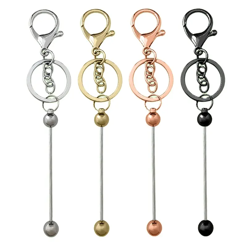 Stock Metal Bar Beadable Key chain Hooks Stylish Girls Gift Bead Keyring Beadable Keychain for Jewelry Making DIY Crafts
