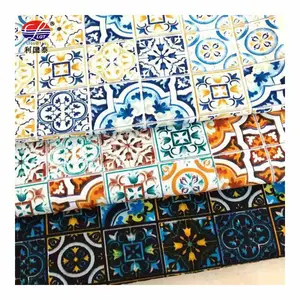 新しいスタイル東地中海スタイル幾何学的なタイル印刷生地オーガニックコットン織り生地ホームデコテキスタイル