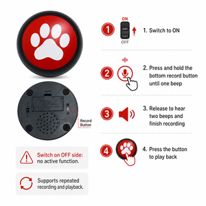 Precio Especial, Stock de Fábrica, Botón de Grabación de Huellas de Patas de Mascotas de Plástico, Funciona con Batería, Comunicación Interactiva para Perros y Gatos - Product Image 4