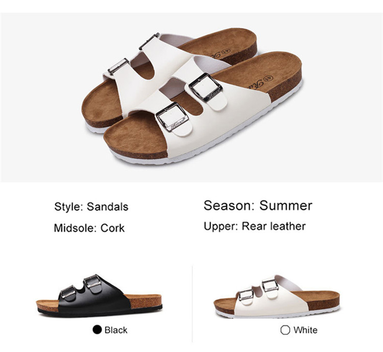 2021 Casual Summer Slides Sandals Women Gladiator Buckle Leather Mule Soft Men Cork Slippers