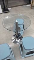 Table à manger ronde moderne en verre trempé, table à piétement unique en métal chromé pour la maison, la cuisine, le café, les négociations