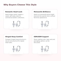 Boucles d'oreilles créoles personnalisées en argent sterling 925 avec moissanite en forme de cœur, bijoux fins S925 pour femmes
