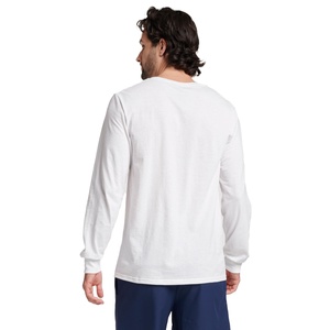 White <b>Long</b> Sleeve Crewneck Pullover T-Shirt Casual Fashion with OEM Logo Knitted Fabric Collared Neck T-Shirt Wear - Product Image 3