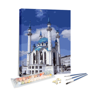 ชุดภาพวาดระบายสีตามตัวเลข OEM ODM รูปมัสยิดคุล ชารีฟ พร้อมโดมสีฟ้าและหอคอย ฉากเมืองตาตาร์สถาน บนผืนผ้าใบ - Product Image 1