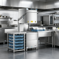 Lavavajillas Comercial con Pantalla Táctil, Tipo Campana, con Tapa Elevable para Restaurantes Pequeños y Medianos, Cafeterías y Bistrós