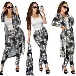 Ensemble de vêtements pour femmes, manteau long avec pantalon, imprimé design, manches longues, veste longue avec legging, ensemble de luxe de marque, ensemble 2 pièces - Product Image 1