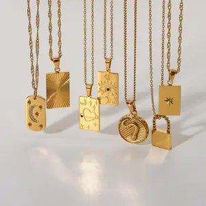 18k Gold Plated Stainless Steel Necklace Fashion Locket Necklace Square Tarot Sign Snake Pendant Necklace Jewelry