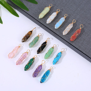 Ramah lingkungan alam Amethyst Pink kristal putih Double Pointed Hexagon liontin dengan Wrb kawat tembaga emas perak kalung peluru - Product Image 3