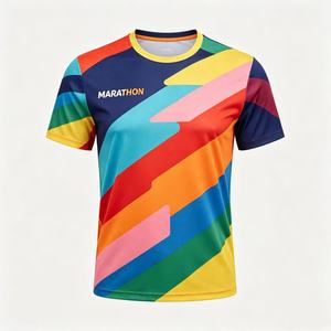 T-shirt de course à pied pour homme, personnalisé avec logo OEM, imprimé numériquement, tricoté, sportif, pour marathon - 100% polyester, écologique, séchage rapide, coupe classique - Product Image 1