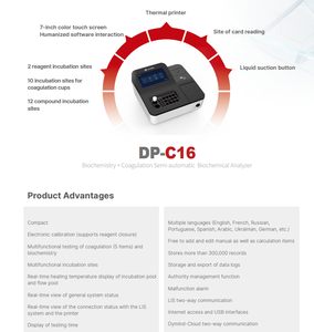 Analizador de Coagulación Bioquímica Semiautomático Portátil Dymind DP-C16, Método Colorimétrico/Inmunoturbidimétrico, Pantalla Táctil de 7 Pulgadas - Product Image 3