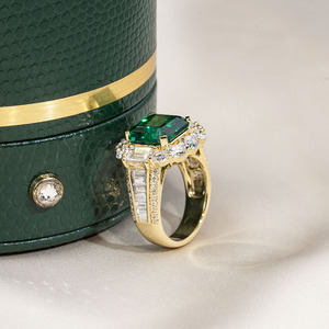 Messi Jewelry MSR-1791 18K Yellow Gold Asscher Cut Claw Setting Fashion <b>Ring</b> Fancy Design Emerald <b>Ring</b> - Product Image 5