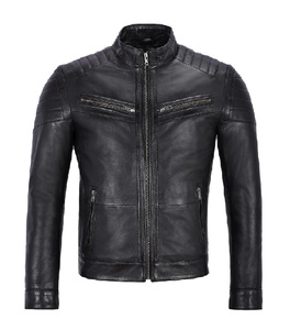 Veste en cuir Nappa noir véritable sur mesure pour homme avec détails en fourrure blanche, fermeture éclair YKK de qualité supérieure, marque privée OEM - Product Image 1