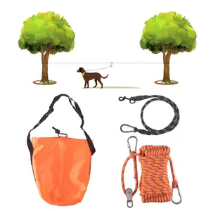 New style Dog Tie Out Cable for Camping 50ft Portable Overhead Trolley System Dog Lead for Dogs up to 200lbs
