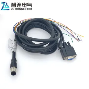 Arnés de Cámara industrial personalizado, conector db9 rs232 con cable de sensor recto m12 de 12 pines