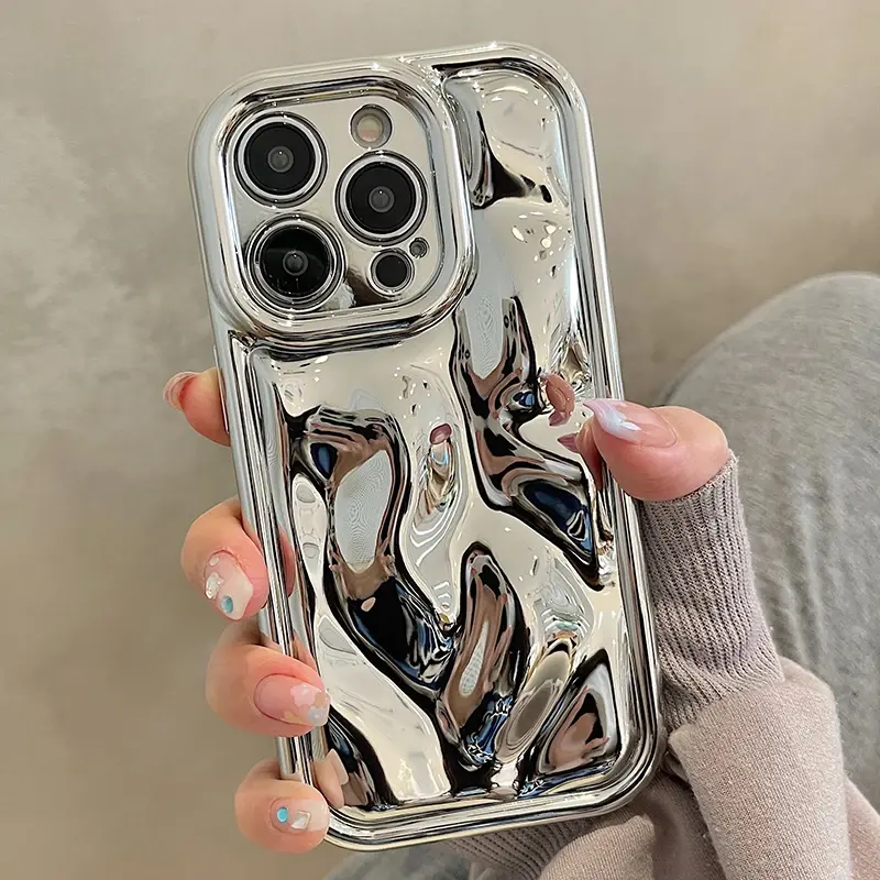 Глянцевый 3D чехол для телефона с текстурой метеорита, серебристый чехол для iPhone 14, 13, 12, 15, Pro, Max, 11, защитная металлическая цветная задняя крышка