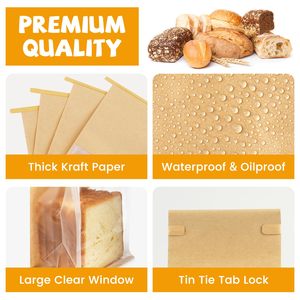 Bolsa de Papel Kraft <span class=keywords><strong>para</strong></span> Panadería con Ventana y Cierre Metálico, Apta <span class=keywords><strong>para</strong></span> Alimentos, <span class=keywords><strong>para</strong></span> Empacar Bocadillos de Alta Calidad - Product Image 3