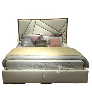 Modern Luxury Nordic Hotel Bedroom Furniture <strong>White</strong> Microfiber Leather king Queen Size <strong>Bed</strong> <strong>Frame</strong> <strong>with</strong> High Headboard - Product Image 6