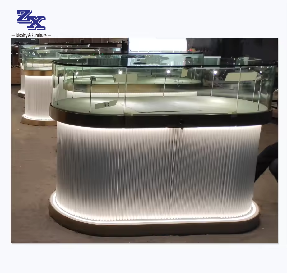 ZX Quality Customized Wooden Jewelry Cabinet with Arc Glass