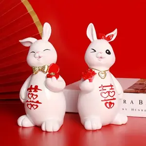Cadeau de couple de lapin de printemps-<span class=keywords><strong>Statue</strong></span> en résine avec enveloppes rouges, décor de mariage - Product Image 6