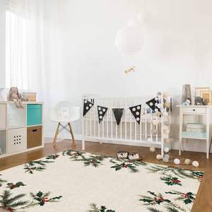 Alfombras de agujas de pino de Navidad invierno Navidad bayas botánicas alfombra antideslizante 3D pasillo para dormitorio sala de estar decoración del hogar Stock - Product Image 3